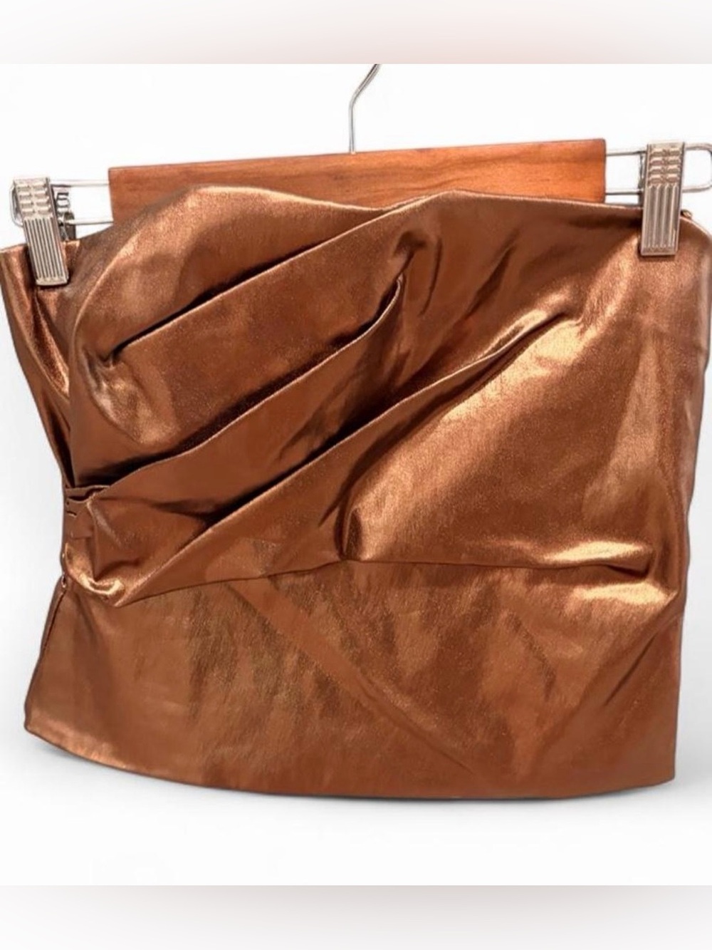 ZARA Rose Gold Metallic Ruched Sweetheart Corset Tube Crop Top | Small